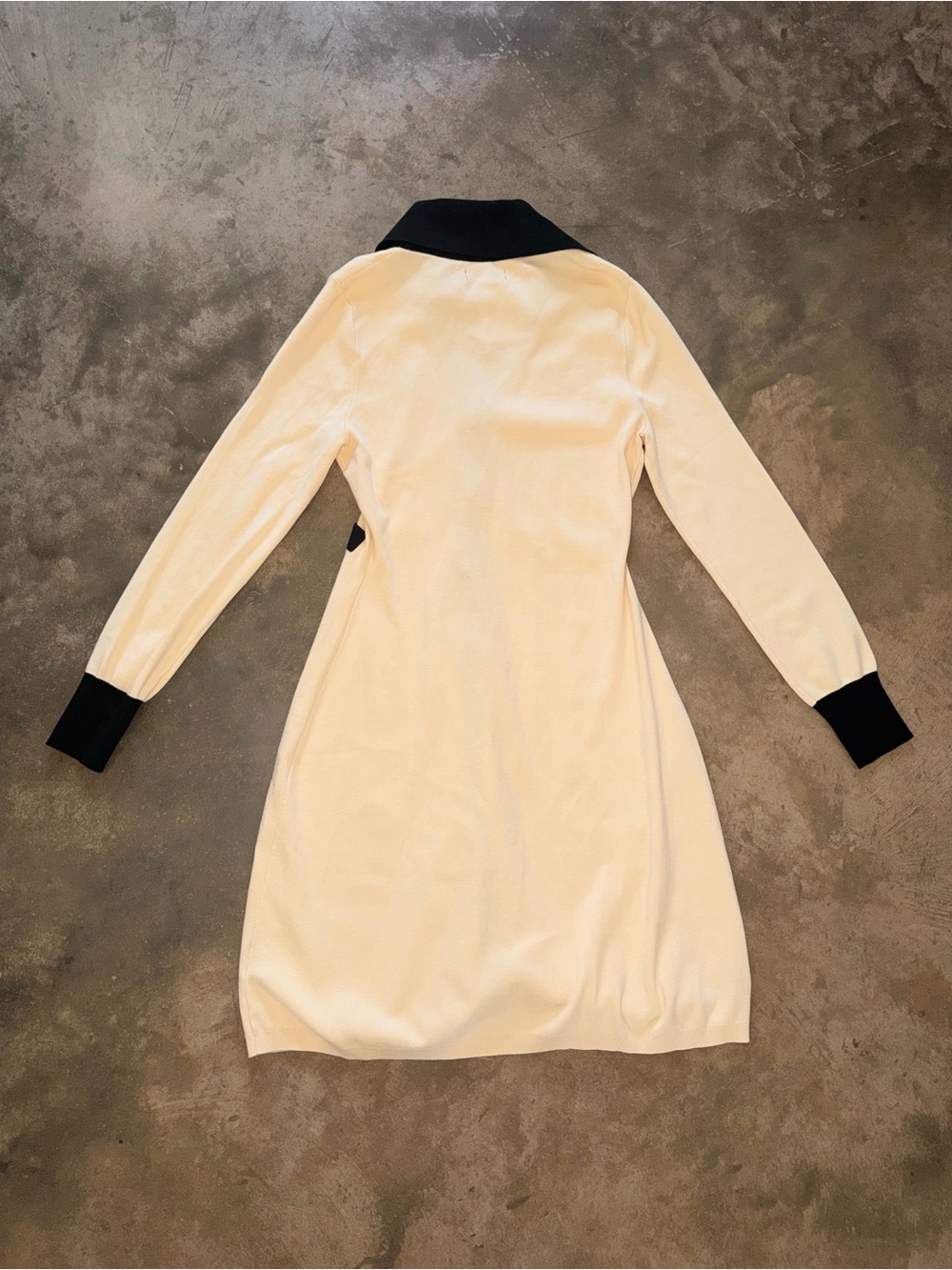 Urban Revivo NWT Contrast Knit Sweater Dress Gold Buttons Ivory Black US 8 - Picture 8 of 13